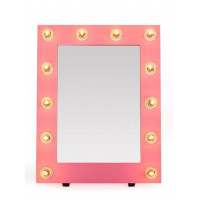 Гримерное зеркало в розовой раме с подсветкой лампочками «Мелинда»