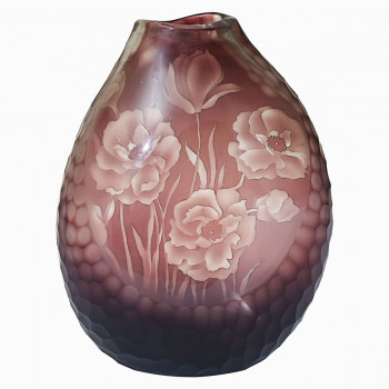 Стеклянная ваза бело-бордовая H34D28 HJ4127-35-M63 