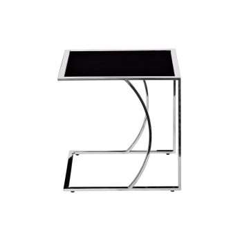 Приставной журнальный столик с чёрным стеклом на металлическом каркасе 45*40*44 черный/серебро 13RXNT5076M-SILVER 
