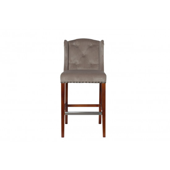 Барный стул велюр с деревянными ножками бежево-серый 54*59, 5*114см PJH313-PJ631