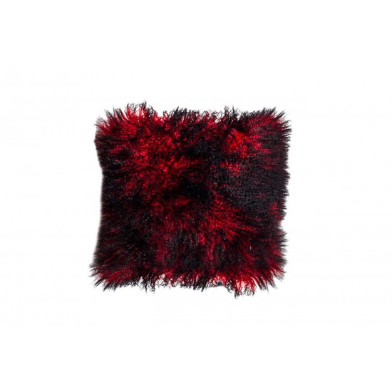 Меховая квадратная подушка красно-черная односторонняя Тибетская овчина 40х40