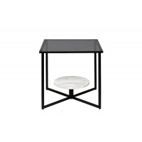 Квадратный журнальный столик на металлическом каркасе с тёмным стеклом и мрамором 50*50*50см 57EL-ET181D 