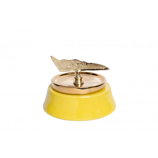 Керамическая ваза с крышкой желтая с декором 21*16см 55RD2920S