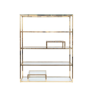Стеллаж металлический золотой с прозрачными полками 140*38*180 см GY-SH8005GOLD 