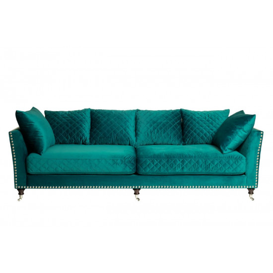 Велюровый трёхместный диван Sorrento Бирюзовый 250*101*90см Bel21