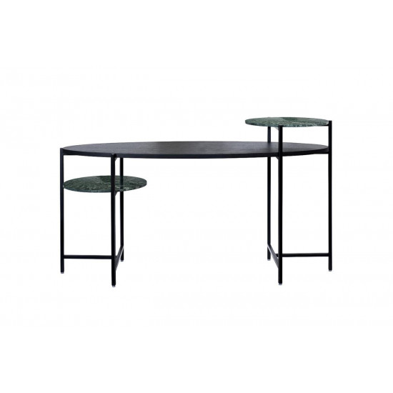 Письменный стол деревянный черный, мрамор India Green 160*60*92