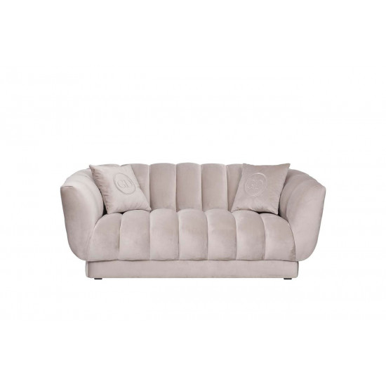 Велюровый двухместный диван Fabio Бежево-серый 182*95*72см, 2 подушки Gen105