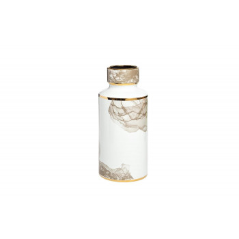 Керамическая ваза белая, серый декор с золотом d14*32см 55RV3968M 