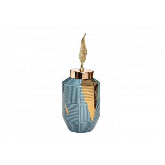 Керамическая ваза синяя с золотым декором d16*32см 55RD4042S