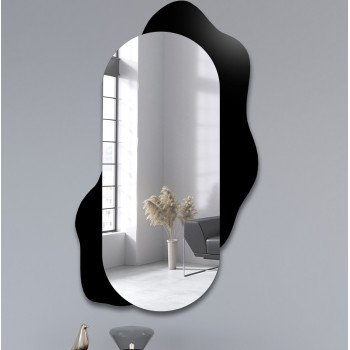 Овальное декоративное зеркало-капсула на чёрном стекле Лакобель-6