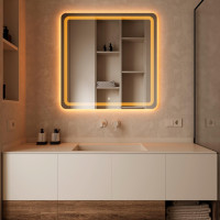 Квадратное зеркало с закруглёнными углами с фронтальной и задней фоновой LED подсветкой Ализе