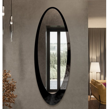 Овальное декоративное большое зеркало в полный рост в чёрной раме из стекла Лакобель-8