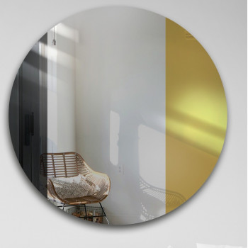 Круглое декоративное зеркало с золотой и чёрной вставкой из стекла Лакобель-19