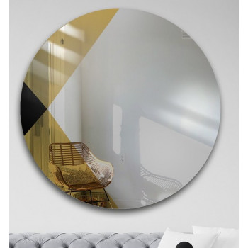 Круглое декоративное зеркало с золотой и чёрной стеклянной вставкой Лакобель-21
