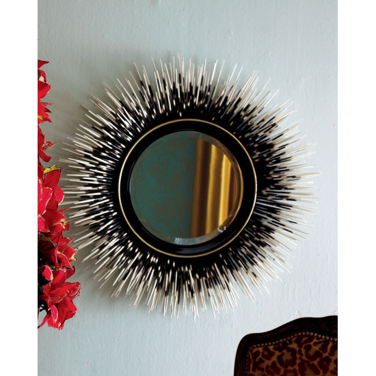 Круглое настенное зеркало в раме с перьями Ларс Черное