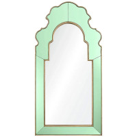 Зелёное арочное настенное зеркало Кальяри