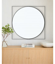 Круглое настенное зеркало в чёрной квадратной раме Минклер