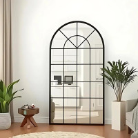 Зеркало-окно в форме арки большое напольное и настенное в полный рост в чёрной раме Антика