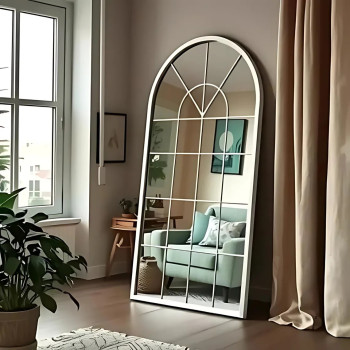 Зеркало-окно в форме арки большое напольное и настенное в полный рост в белой раме Антика
