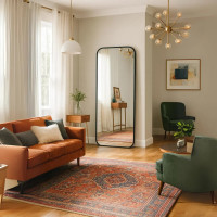 Напольное зеркало в полный рост в чёрной раме с закруглёнными углам Элеганс