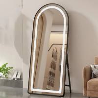 Зеркало-арка на ножке с фронтальной подсветкой в чёрной раме Оливьер