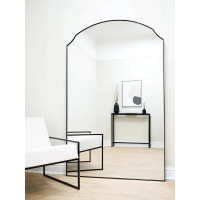 Широкое большое напольное и настенное зеркало-арка в полный рост в чёрной раме Римини 001