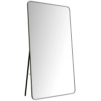 Зеркало напольное большое в полный рост на подставке-ноге в чёрной раме с закруглёнными углами MM020