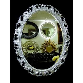 Овальное настенное зеркало в раме «Азалия» Серебро