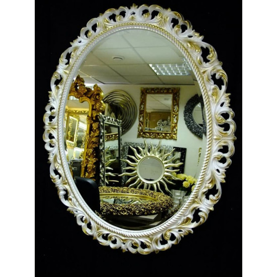 Овальное настенное зеркало в раме «Азалия» Слоновая кость с Золотом