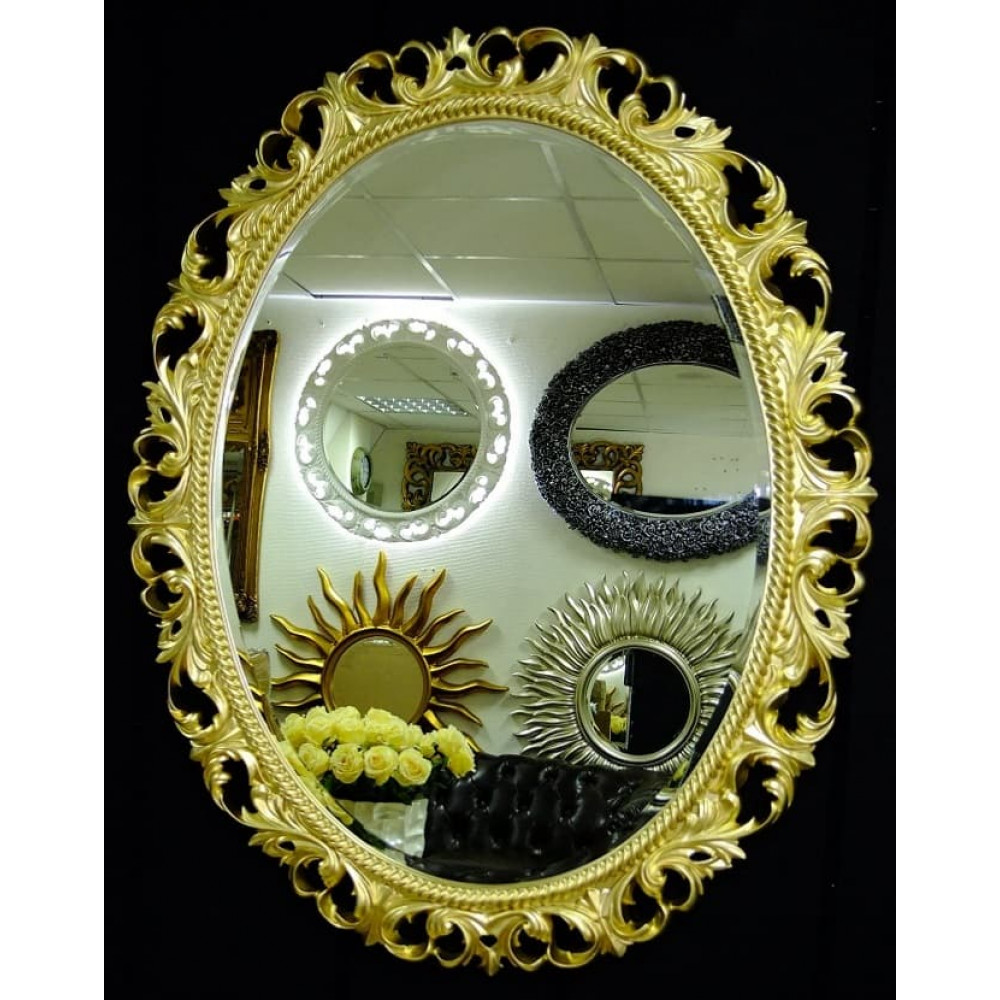 Овальное настенное зеркало в раме «Азалия» Золото —   в .