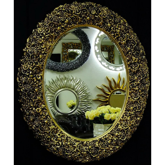 Овальное настенное зеркало в раме «Орнелла» Чернёное Золото