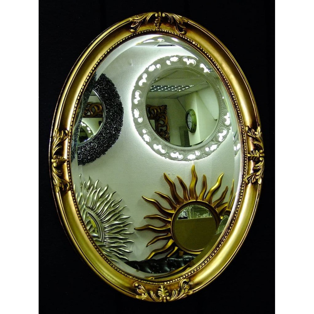 Овальное настенное зеркало в раме «Пацифик» Чернёное Золото —  в .