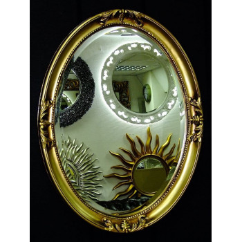 Овальное настенное зеркало в раме «Пацифик» Чернёное Золото