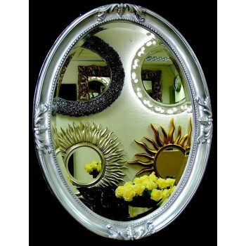 Овальное настенное зеркало в раме «Пацифик» Чернёное Серебро