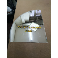 Зеркало четверть круга с пескоструйной обработкой округлой стороны 70х97 см Р2605