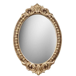 Овальное настенное зеркало в раме «Эджил» Слоновая кость/золото/патина