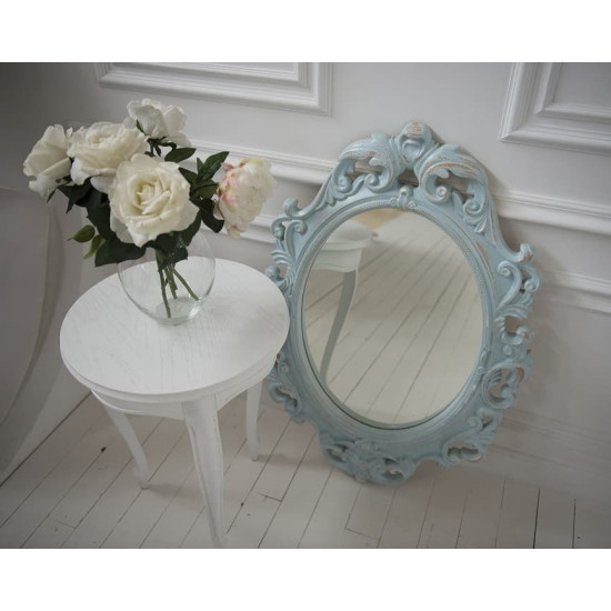 Овальное настенное зеркало в голубой раме «Лока» Голубой/охра/шебби шик