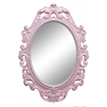 Овальное настенное зеркало в розовой раме «Лока» Розовый/перламутр/серебро/поталь