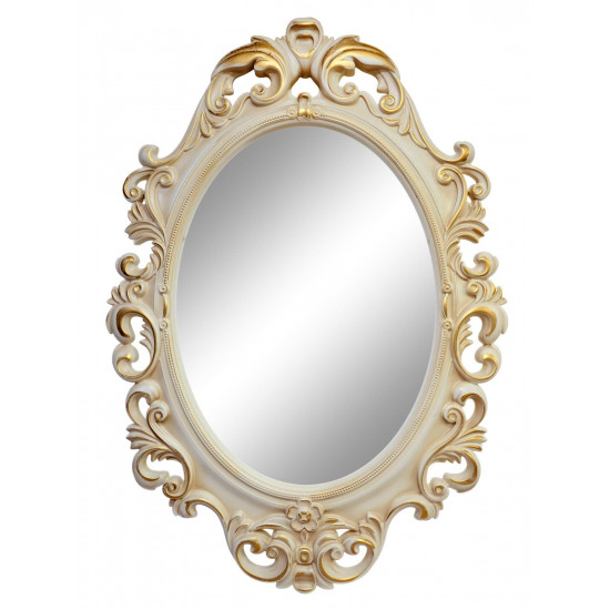 Овальное настенное зеркало в раме «Лока» Слоновая кость/золото/патина