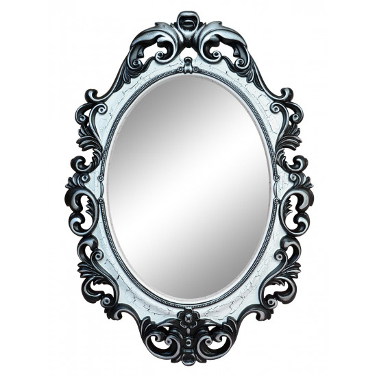 Овальное настенное зеркало в чёрно-белой раме «Лока» Черный/белый/серебро/кракелюр