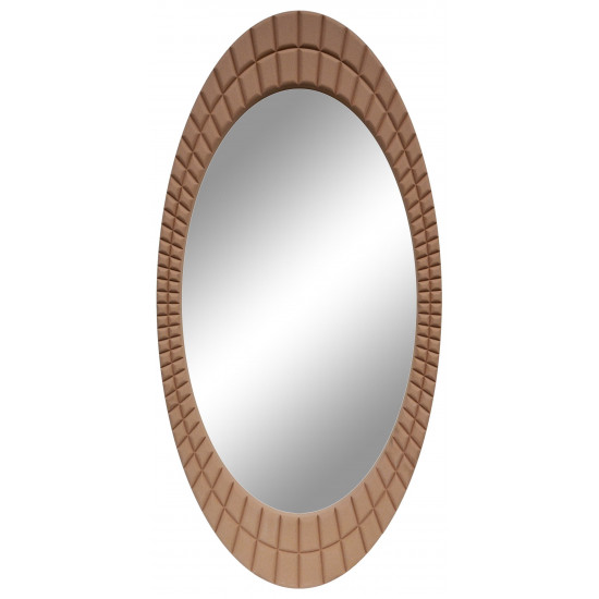 Овальное настенное зеркало в раме «Грид» Коричневое/замша