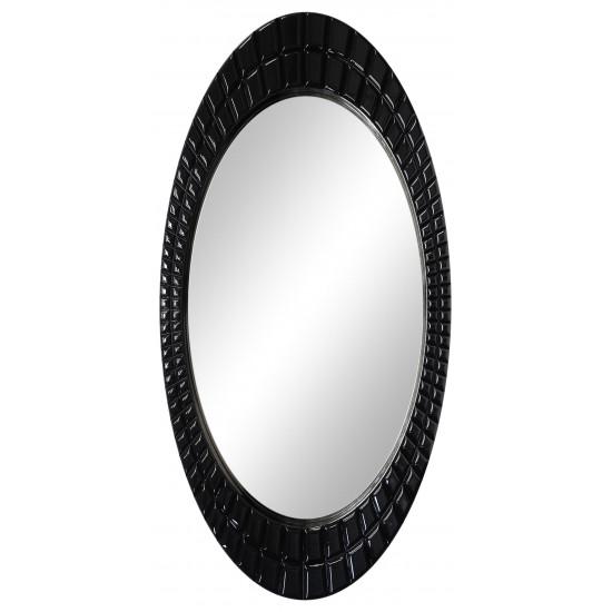 Овальное настенное зеркало в раме «Грид» Чёрный глянец