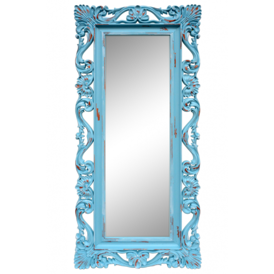 Зеркало напольное и настенное большое в полный рост в голубой раме «Дэгни» Голубой/охра/шебби шик