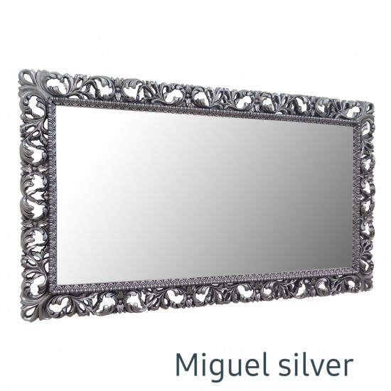 Большое настенное зеркало в серебряной раме Miguel Silver
