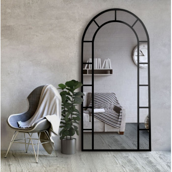 Большое напольное и настенное зеркало-арка в полный рост с решетчатой рамой-окно Олдрин-2