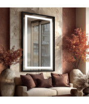 Зеркало в чёрной металлической раме с фронтальной подсветкой Рэфорд 10