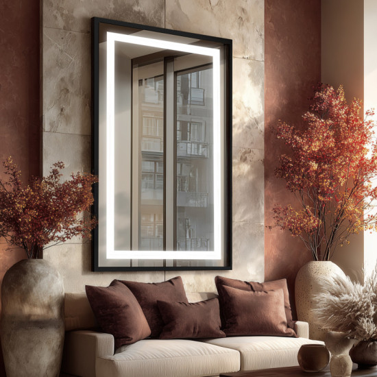 Зеркало в чёрной металлической раме с фронтальной подсветкой Рэфорд 10