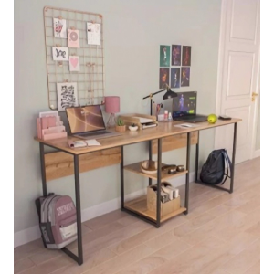 Письменный стол на два рабочих места с полками, металлический каркас, столешница из ЛДСП KN22