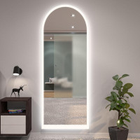 Настенное и напольное большое зеркало в форме арки в полный рост с фронтальной и парящей эмбилайт подсветкой Астерия 006