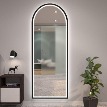 Настенное и напольное большое арочное зеркало в полный рост в раме с фронтальной и задней фоновой подсветкой Астерия 009